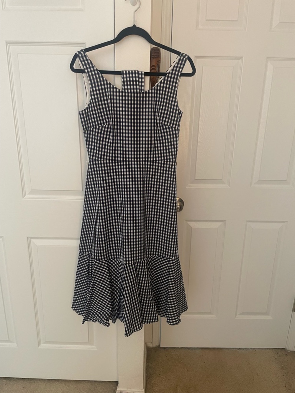 J. Crew Navy & White Gingham Midi Dress